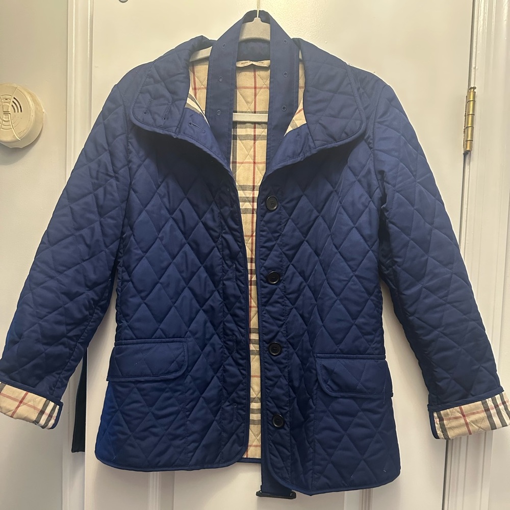 Quilted Blue Jacket with Plaid Lining